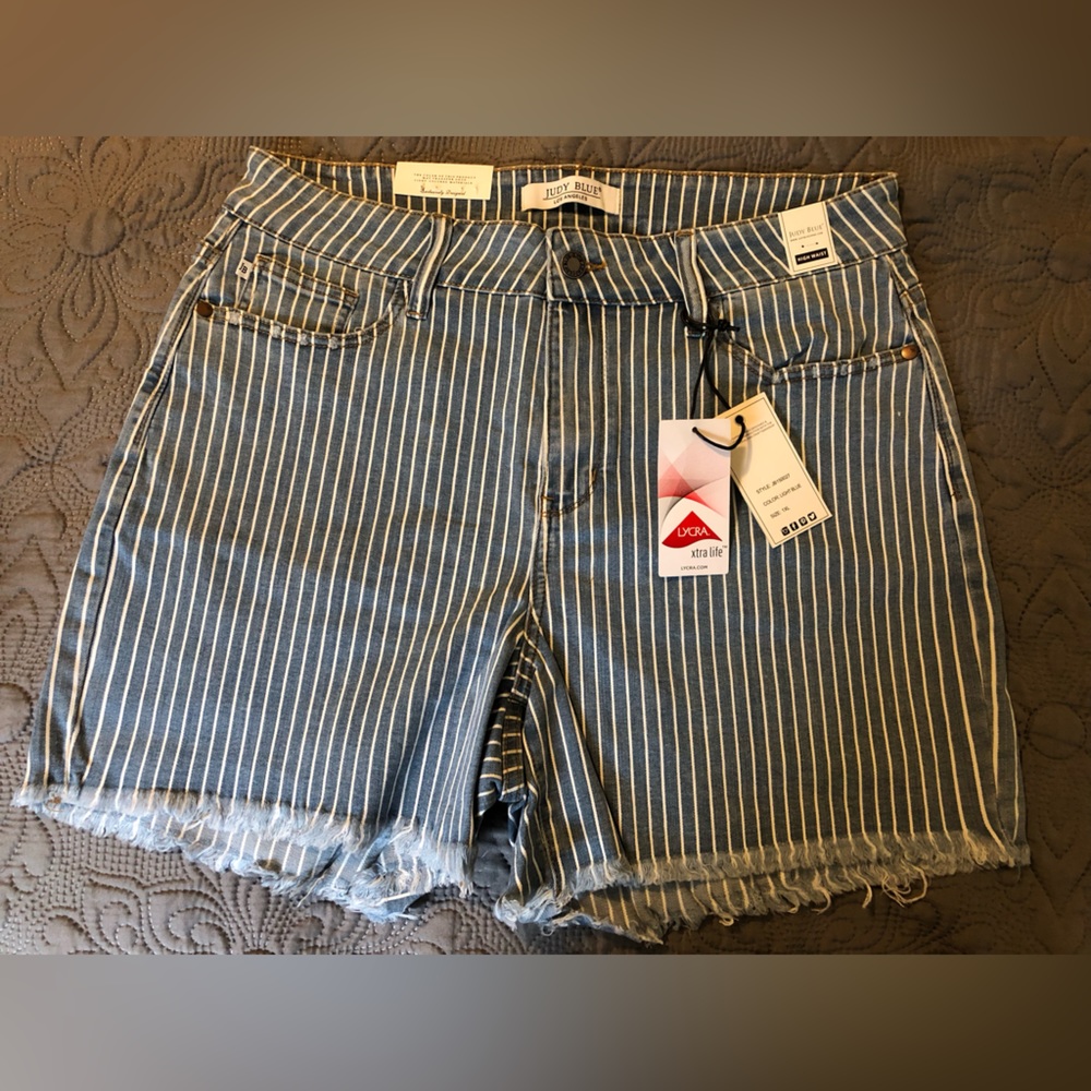 NWT JUDY BLUE HIGH WAIST CHAMBRAY PINSTRIPE SHORTS- size 1x